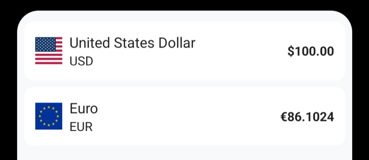 A Currenzy widget on a home screen showing US dollar and euro rates